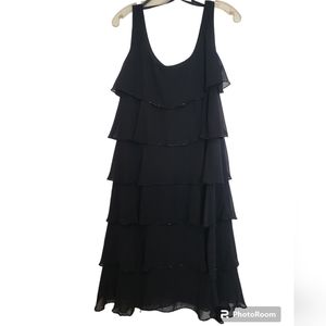 PATRA black sheer beaded layered Dress Scoop neckline SZ 10